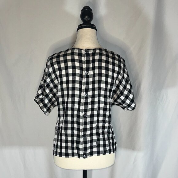 Madewell Buffalo Check black & White Button Back Tie Tee Blouse Medium - Picture 4 of 11